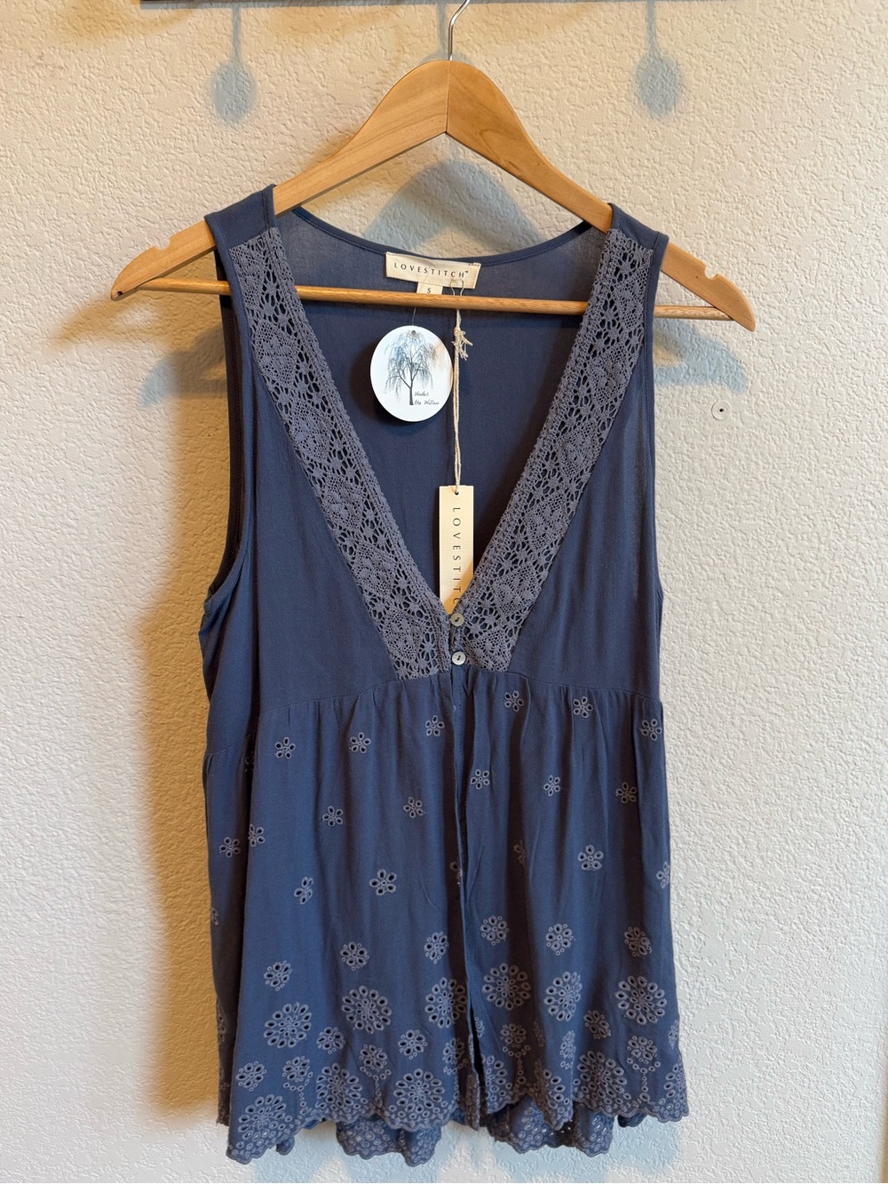 lovestitch Crochet-Trim Eyelet Split-front Layering Lightweight Tank NWT Small